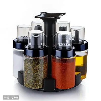 DREEMVIZION CREATION Plastic 12 Jar 360 Degree Revolving Black Spice Rack Spice Bottle with Stand, 200ml Each Jar for Home  Kitchen