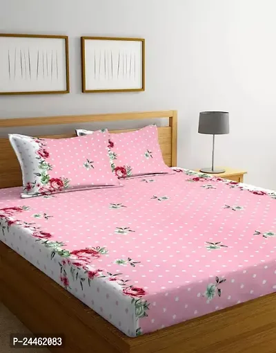 Comfortable Glace Cotton Printed Double Bedsheet with Two Pillow Covers