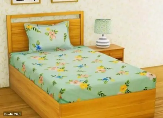 Comfortable Glace Cotton Printed Double Bedsheet with Two Pillow Covers-thumb0