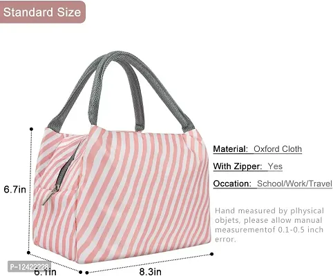 GOMAJO Insulated Lunch Bags Small for Women Work,Student Kids to School,Thermal Cooler Tote Bag Picnic Organizer Storage Lunch Box Portable and Reusable (Pink Stripes)-thumb2