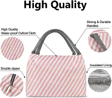 GOMAJO Insulated Lunch Bags Small for Women Work,Student Kids to School,Thermal Cooler Tote Bag Picnic Organizer Storage Lunch Box Portable and Reusable (Pink Stripes)-thumb2