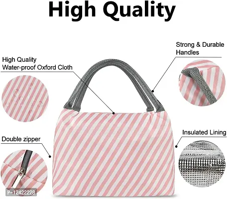 GOMAJO Insulated Lunch Bags Small for Women Work,Student Kids to School,Thermal Cooler Tote Bag Picnic Organizer Storage Lunch Box Portable and Reusable (Pink Stripes)-thumb3