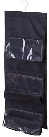 CLICKUS 6 Pocket Foldable Hanging Purse Handbag Organizer for Storage Ladies Women Large Clear Hand Bag Storage Organizer (Black)-thumb3