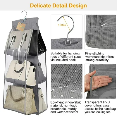 Buy CLICKUS 6 Pocket Foldable Hanging Purse Handbag Organizer for Storage  Ladies Women Large Clear Hand Bag Storage Organizer (Grey) - Lowest price  in India
