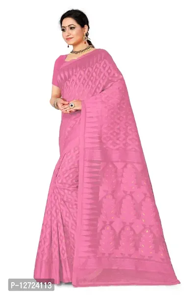 Women&rsquo;s Dhakai Jamdani Minakari Cotton Blend Traditional Saree Without Blouse Peace-thumb4