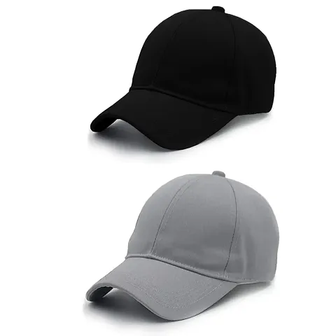 SELLORIA Plain Baseball Sport Cap for Men Boys & Women.Pack of 2 (Grey & Black) Multicolour