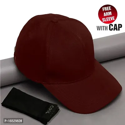 Caps  gloves combo|plain maroon cap|arm sleeves with cap|cotton black cap | fashion cap |designer cap | cap for men women |cap for girls women | adjustable cap | baseball cap | sports cap | summer ca-thumb0