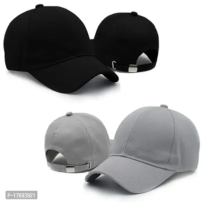 Phirsein Pack of 2 Black and grey adjustable summer cotton baseball sports cap combo for men women