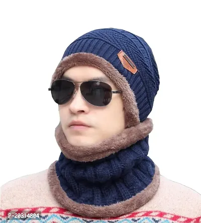 Pack of 1 blue winter woolen beanie cap for men and women-thumb0