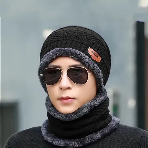 Stylish Woolen Beanie Cap with Neck Warmer for Unisex