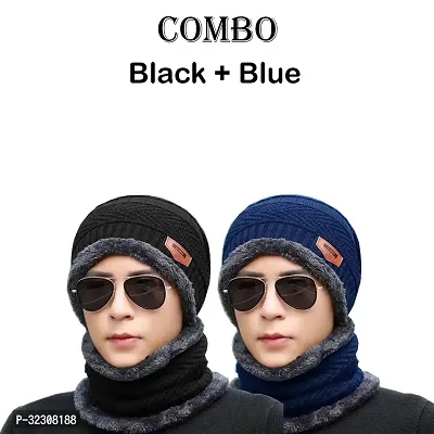 Stylish Woolen Beanie Cap with Neck Warmer for Unisex, Pack of 2-thumb0