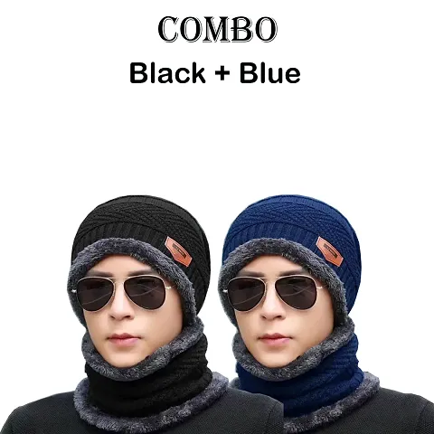 Stylish Woolen Beanie Cap with Neck Warmer for Unisex, Pack of 2