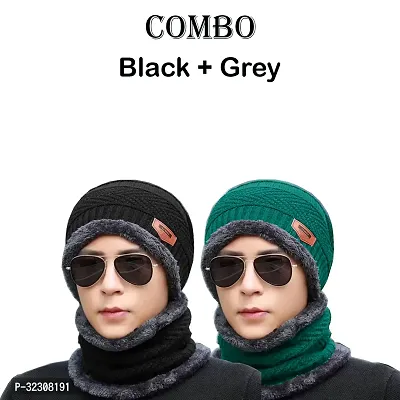 Stylish Woolen Beanie Cap with Neck Warmer for Unisex, Pack of 2