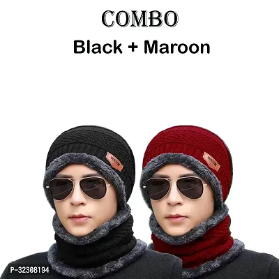 Stylish Woolen Beanie Cap with Neck Warmer for Unisex, Pack of 2