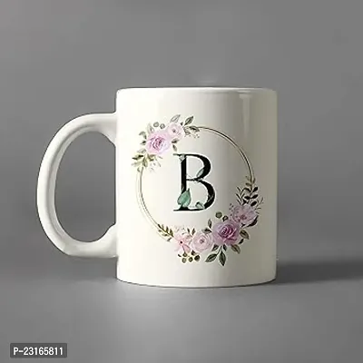Floral Letter White Ceramic Mug
