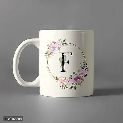 Floral Letter White Ceramic Mug