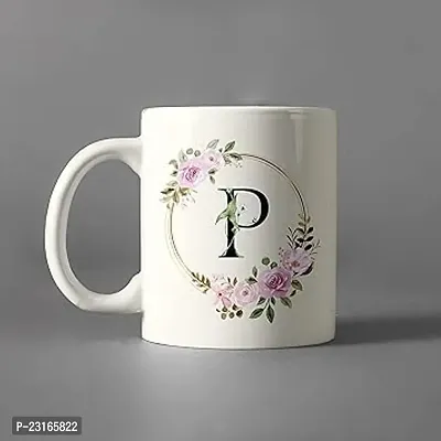 Floral Letter White Ceramic Mug-thumb0