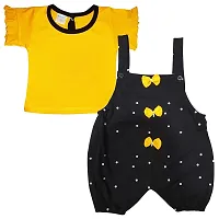 BUTUNU Baby Girls Kids Infant Cotton Dungaree Set with Round Neck Half Sleeves T-Shirt Top Pack of 2-thumb4