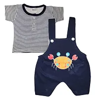 KIDEEZGUILD... Newborn Baby Boy's and Baby Girl's Summer Soft Cotton Stylish Fashionable Dungaree Wear Set (9-12 Months) -Combo Pack of 2-thumb2