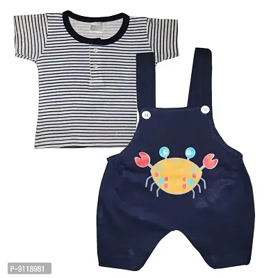 KIDEEZGUILD... Newborn Baby Boy's and Baby Girl's Summer Soft Cotton Stylish Fashionable Dungaree Wear Set (9-12 Months) -Combo Pack of 2-thumb3