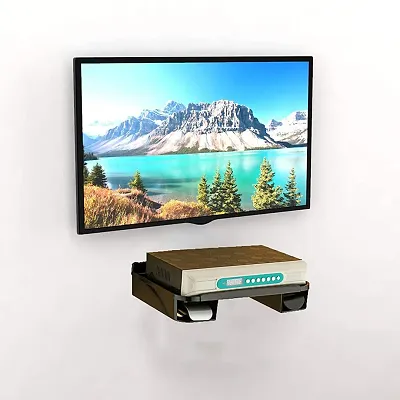 Home Wall Plastic Shelf For TV Set Top Box | DTH Stand with Double Remote Holder,Wifi Router Holder (Powder Coated,Black)