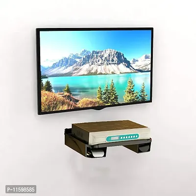 Home Wall Plastic Shelf For TV Set Top Box | DTH Stand with Double Remote Holder,Wifi Router Holder (Powder Coated,Black)-thumb2