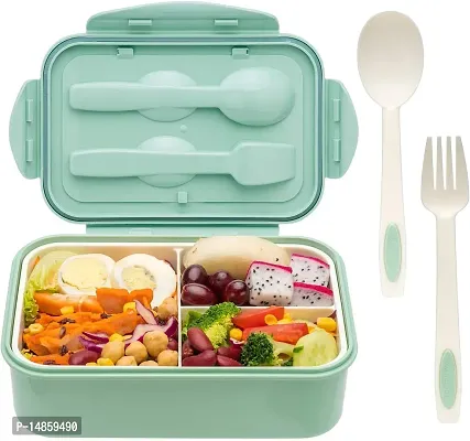 Latest Trendy Lunch Box Multi Section, Air Tight, BPA Free, Easy to Clean, Tiffin Box for School Office College, Snack Box (3 Section Green, Plastic)-thumb0
