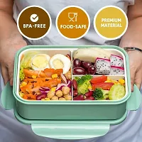 Latest Trendy Lunch Box Multi Section, Air Tight, BPA Free, Easy to Clean, Tiffin Box for School Office College, Snack Box (3 Section Green, Plastic)-thumb1