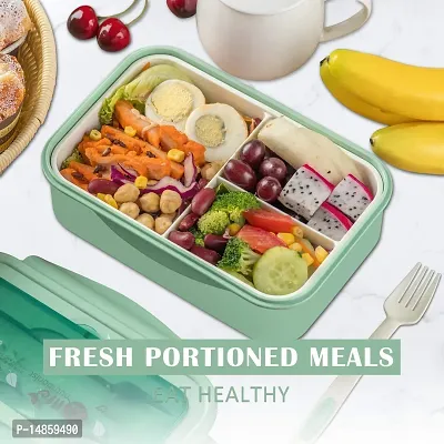 Latest Trendy Lunch Box Multi Section, Air Tight, BPA Free, Easy to Clean, Tiffin Box for School Office College, Snack Box (3 Section Green, Plastic)-thumb4