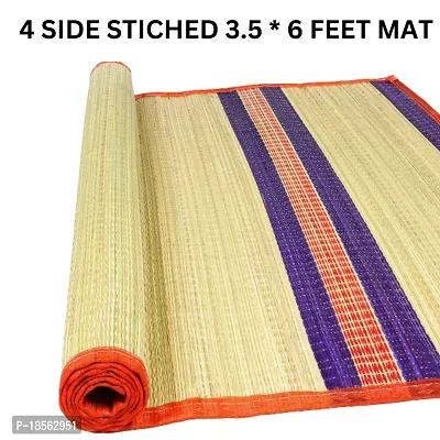 Chatai Grass Floor Organic Mats | Natural Chatai | Home Long River Mat for Sleeping |Yoga Grass mat 4 Side Stitched Korai pai  | Carpet Mats Foldable Both Side Usable | ( 3.5  X 6 Feet, Pack of 1 )