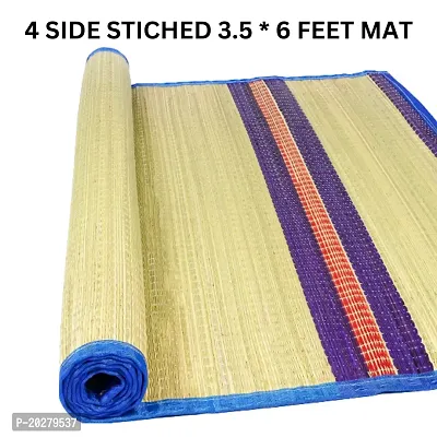 Limrah  Natural Floor Chatai  For Sleeping Size 6 X 3.5 feet | Korai Grass Mat Pai For Home | Organic Mat for sleeping | 4 side stitched | Blue  (Pack of 1)-thumb0