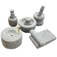 Limrah Naturual Miniature Kitchen Set for Kids, Pooja and Grahapravesam, Traditional Home, Grinding Stone, Kitchen Playsets (Medium Size), (Set of 5) Grey-thumb1