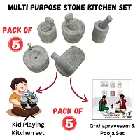 Limrah Naturual Miniature Kitchen Set for Kids, Pooja and Grahapravesam, Traditional Home, Grinding Stone, Kitchen Playsets (Medium Size), (Set of 5) Grey-thumb3