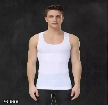 Stylish White Nylon Spandex Sports Vest For Men-thumb0