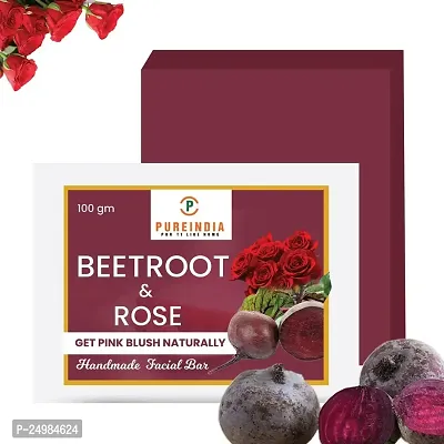 Pureindia Handmade Beatroot facial bar for All- 100gm Pack Of 2, Get Pink Glow Naturally, Made With 100% Pure Beetroot  Rose.