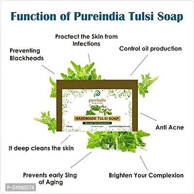 PUREINDIA Handmade TULSI Anti ageing Soap, Pack of 5(100gm) for Brighten complexion, Oil Control, Acne and Blackheads.-thumb4