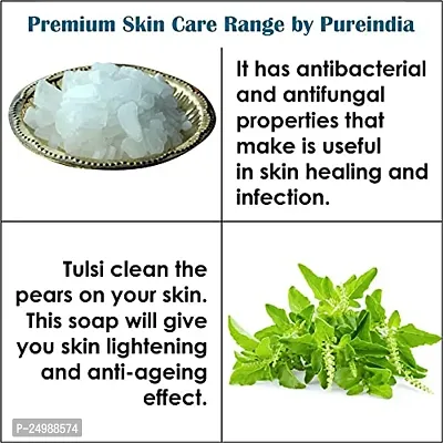 PUREINDIA Handmade TULSI Anti ageing Soap, Pack of 5(100gm) for Brighten complexion, Oil Control, Acne and Blackheads.-thumb3