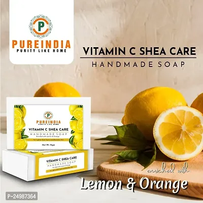 Pureindia Handmade Vitamin C Shea-Care Anti-Pigmentation Nourishing Bathing Soap- For Face And Body,(With Lemon  Orange) 75gm each(Pack of 5) All Skin Type-thumb3