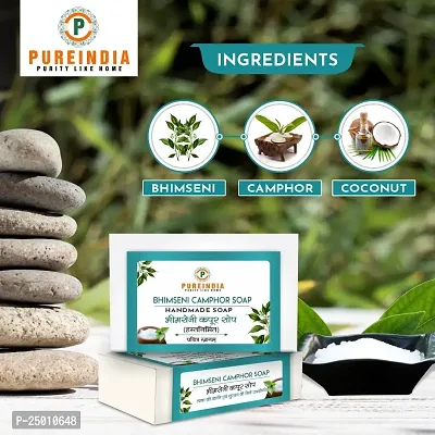 Pureindia Handmade Bhimseni Camphor soap pack of -2  Fresh Papaya Soap pack Of -2 | For A fresh Start of Day. Totaol -4 Soap,100gm Each.-thumb3