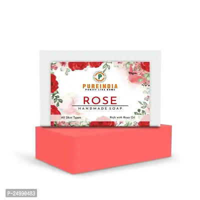 PureIndia Handmade Rose Soap with Original Rose Petals  Glycerine,Pack of 5.