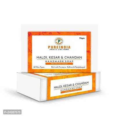 Pureindia Handmade Haldi-Chandan-Kesar Beauty Bar for Golden Glow (Pack of 5) All Skin Type