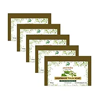 PUREINDIA Handmade TULSI Anti ageing Soap, Pack of 5(100gm) for Brighten complexion, Oil Control, Acne and Blackheads.-thumb1