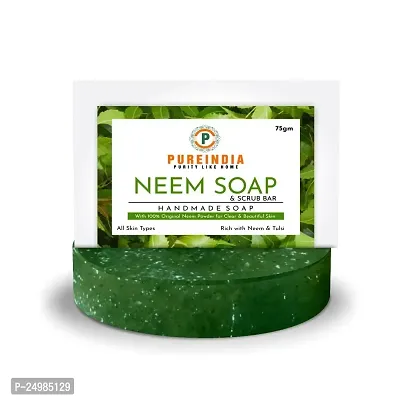 PUREINDIA Handmade Purifying Neem Original SCRUB BAR (Pack of 3,) For Acne; Pimples And Rashes Facial And Body Bathing Bar(With original NEEM PETALS  OIL) NO Synthetic Fragrance