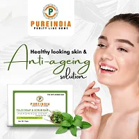 PUREINDIA Handmade TULSI Anti ageing Soap, Pack of 5(100gm) for Brighten complexion, Oil Control, Acne and Blackheads.-thumb3