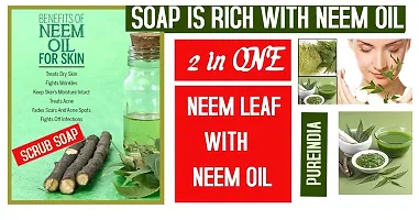 PUREINDIA Handmade Purifying Neem Original SCRUB BAR(Pack of 3, 100gm each) For Acne; Pimples And Rashes Facial And Body Bathing Bar(With original NEEM PETALS  OIL) NO Synthetic Fragrance-thumb1