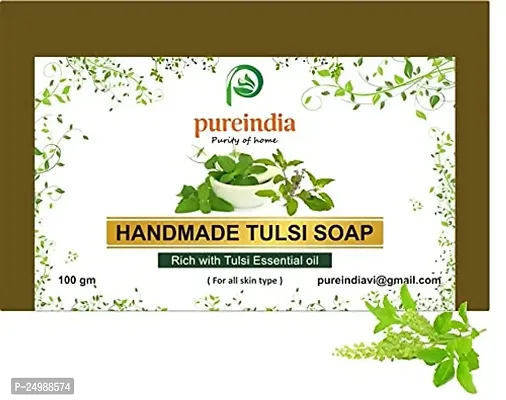 PUREINDIA Handmade TULSI Anti ageing Soap, Pack of 5(100gm) for Brighten complexion, Oil Control, Acne and Blackheads.-thumb0