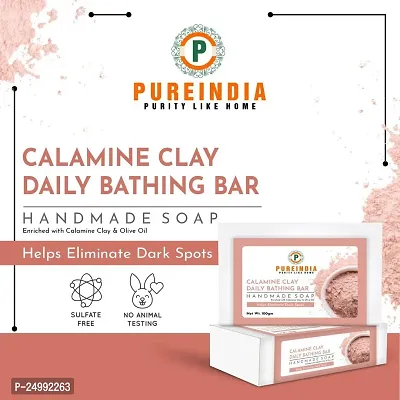 PureIndiaHandmade Calamine Clay Daily Bathing Bar  for Reduces Tanning  Pigmentation,Dark Spots-Minimizes Open Pores-Removes Impurities, 100-gm Pack of -3-thumb5