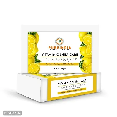 Pureindia Handmade Vitamin C Shea-Care Anti-Pigmentation Nourishing Bathing Soap- For Face And Body,(With Lemon  Orange) 75gm each(Pack of 5) All Skin Type