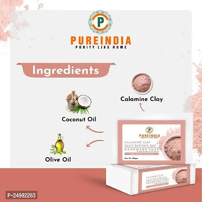 PureIndiaHandmade Calamine Clay Daily Bathing Bar  for Reduces Tanning  Pigmentation,Dark Spots-Minimizes Open Pores-Removes Impurities, 100-gm Pack of -3-thumb2