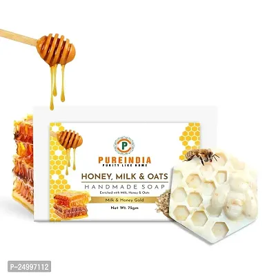 Pureindia Ayurveda Handmade Super Luxury Milk Honey  Oats Creamy Soap Bar for Soft,Whiten,Golden Glow Skin, 75 gm- Pack of-1, with Kashmiri Nargis Flower Oil